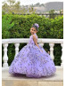 Violet Lace Tulle Pearl Embellished Romantic Flower Girl Dress